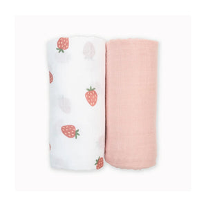 Ensemble de 2 couverture mousseline de coton fraise et rose uni - Bébé LoupLulujo