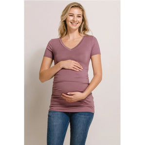 T-shirt maternité col V mauve - Bébé LoupHello Miz