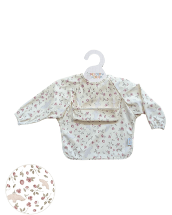Bavoir manches longues Fleurs et oiseaux - Bébé LoupMenoum Menoum