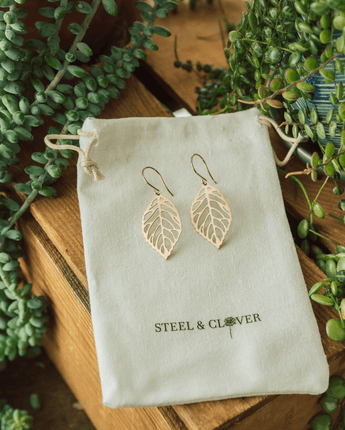 Boucle d'oreille Feuilles O'Brien or rose - Bébé LoupSteel & Clover