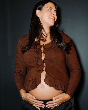 Cardigan à volant léger chocolat - Bébé LoupLait de Poule