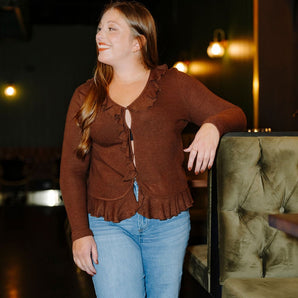 Cardigan à volant léger chocolat - Bébé LoupLait de Poule