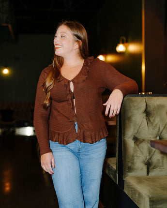 Cardigan à volant léger chocolat - Bébé LoupLait de Poule