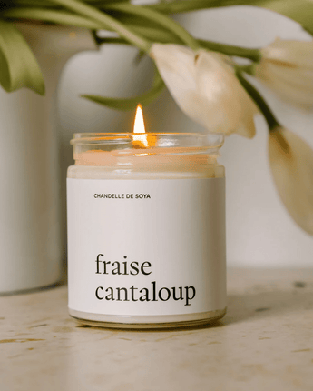 Chandelle de soya Fraise cantaloup - Bébé LoupMarée Chandelles