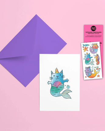 Chatsirène - Carte de souhait - Bébé LoupPico tatouages temporaires
