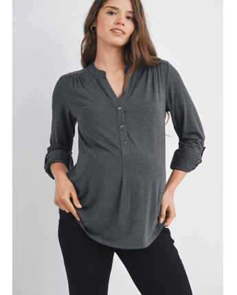 Haut Henley maternité/allaitement gris charbon - Bébé LoupHello Miz