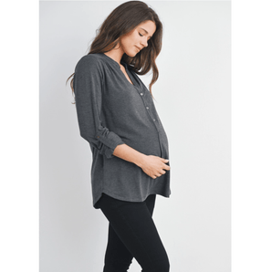 Haut Henley maternité/allaitement gris charbon - Bébé LoupHello Miz