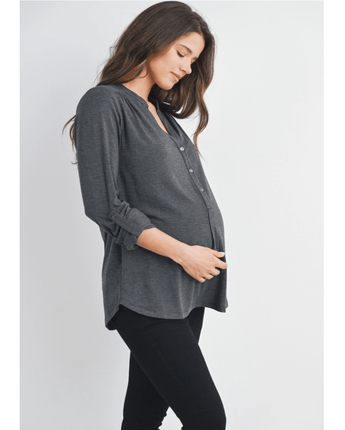 Haut Henley maternité/allaitement gris charbon - Bébé LoupHello Miz