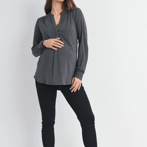 Haut Henley maternité/allaitement gris charbon - Bébé LoupHello Miz