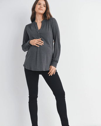 Haut Henley maternité/allaitement gris charbon - Bébé LoupHello Miz