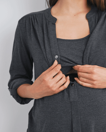 Haut Henley maternité/allaitement gris charbon - Bébé LoupHello Miz