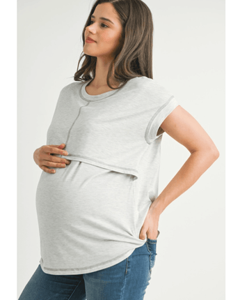 Haut maternité/allaitement gris manches courtes - Bébé LoupHello Miz