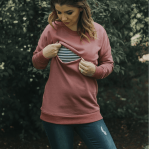 Jojo chandail à col rond maternité/allaitement rose - Bébé LoupElla Bella