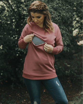 Jojo chandail à col rond maternité/allaitement rose - Bébé LoupElla Bella