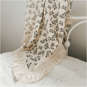 Mousseline Fleurs d'olivier (avec frange) - Bébé LoupCréation Jade