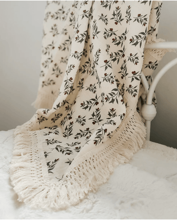 Mousseline Fleurs d'olivier (avec frange) - Bébé LoupCréation Jade