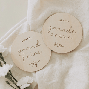 Pastille de bois - Bientôt grand frère/soeur - Bébé LoupLe petit tableau noir