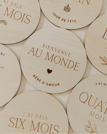 Pastille de bois - moments importants - Bébé LoupLe petit tableau noir