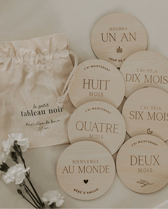 Pastille de bois - moments importants - Bébé LoupLe petit tableau noir