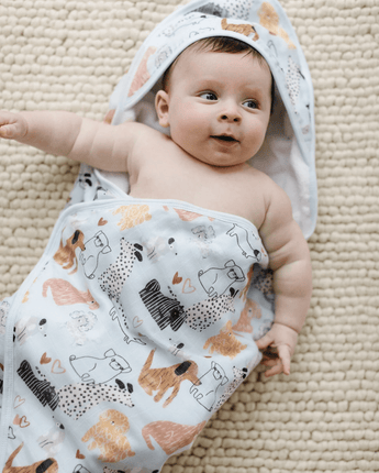 Serviette de bain et débarbouillette Honey puppies - Bébé LoupLoulou Lollipop