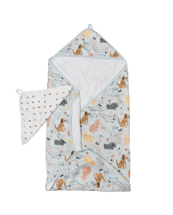 Serviette de bain et débarbouillette Honey puppies - Bébé LoupLoulou Lollipop