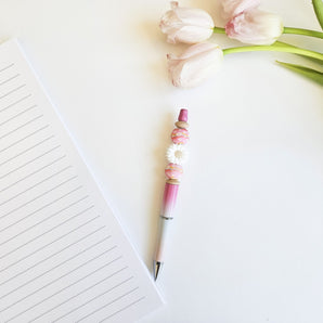 Stylo billes de silicone Marguerite rose - Bébé LoupRainbows & Lollipop