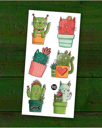 Tatouages Chats - cactus - Bébé LoupPico tatouages temporaires