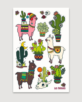 Tatouages temporaires Alpagas et cactus - Bébé LoupLes tatoués