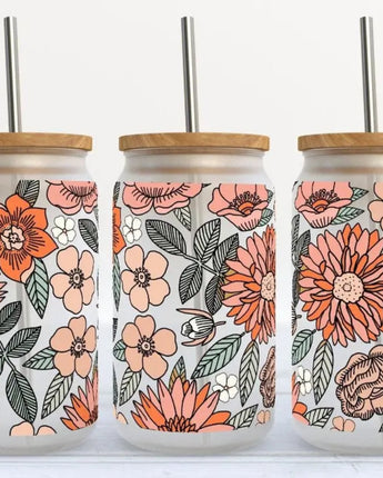 Verre 16oz Fleurs orangées - Bébé LoupKate Heaven