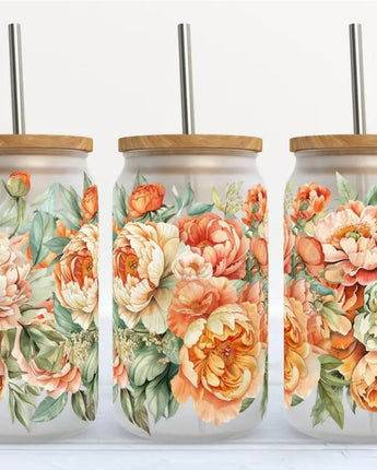 Verre 16oz Fleurs pêche - Bébé LoupKate Heaven