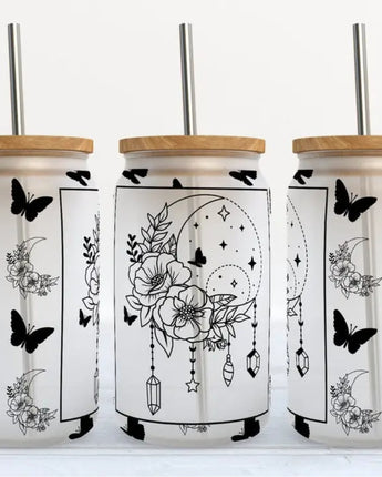 Verre 16oz Lune et papillon monochrome - Bébé LoupKate Heaven