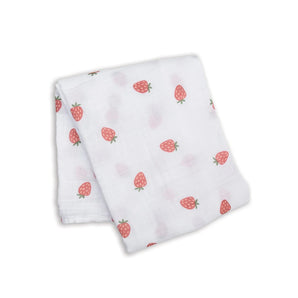 Mousseline de coton Fraise - Bébé LoupLulujo