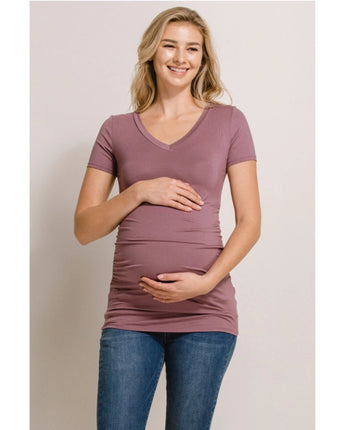 T-shirt maternité col V mauve - Bébé LoupHello Miz